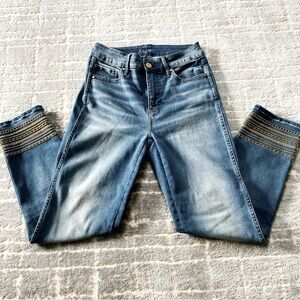 WHBM slim crop jeans high-rise with gold beaded cuff women’s size 0.